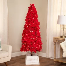 Northlight Pre-Lit Fiber Optic Color Changing Red Poinsettia Christmas Tree -