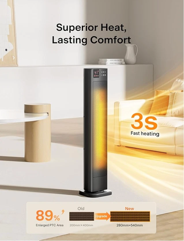Pelonis 30" 1500W Cerámica Torre Calentador de Espacio, Oscilante Digital, PHT30D7BBB Foto 4 de 4