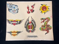 Vintage Hand Colored Production Sheet Tattoo Flash Tattoo Ted Spaulding Roger