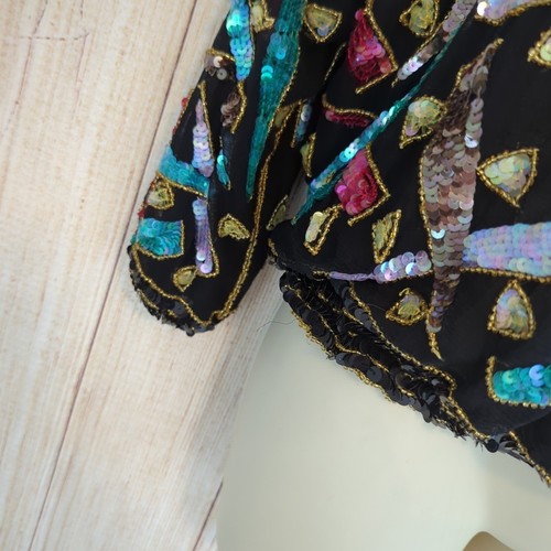 Vintage L'affaire Womens 70s 100% Silk Sequined Disco Retro Glam Top Small - Picture 10 of 12
