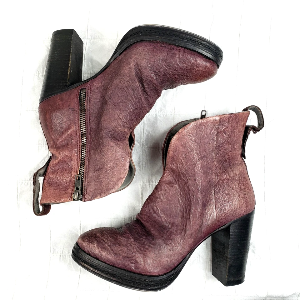 Bota Free People Wine Guijarro Cuero Plataforma Tacón Cremallera al Tobillo EU40 Mujer Talla 9 Foto 3 de 4