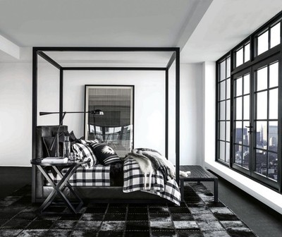 RALPH LAUREN Downtown Modern KING Fitted Sheet Black/Cream Check Window Pane New