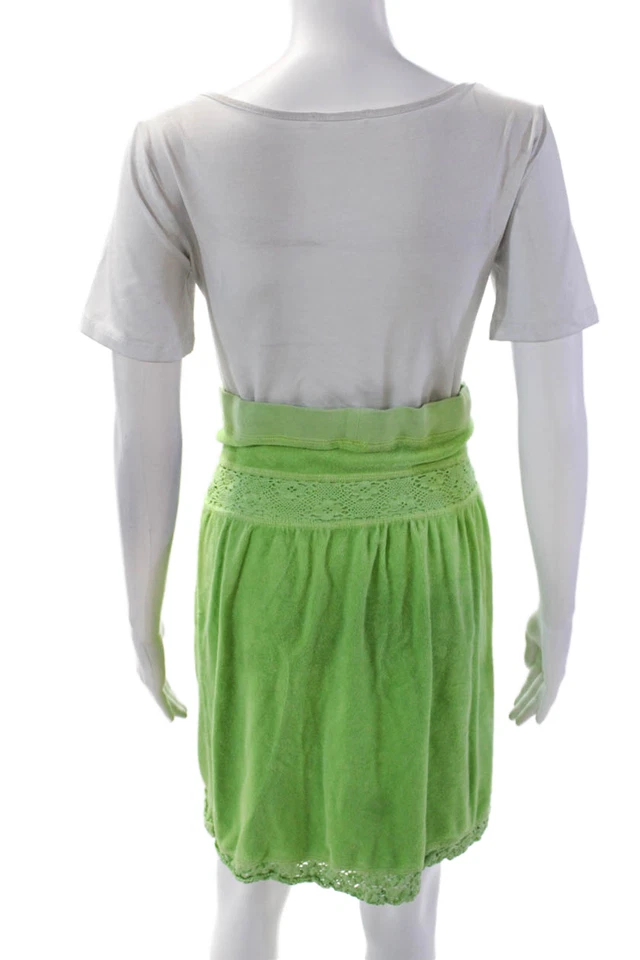 Juicy Couture Womens Drawstring Lace Trim Terry A Line Skirt Green Size Petite - Image 3 of 4