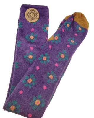 Ultra Soft Warm Comfy Natural Life Thigh-High Over the Knee Socks Indigo Floral