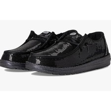 HEY DUDE Wendy Disco Black Sequin Slip On Flat Shoes 37 / 6 Womens