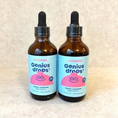 JoySpring Genius Drops 2 Pack Focus + Attention Herbal Supplement 4oz Exp 07/27