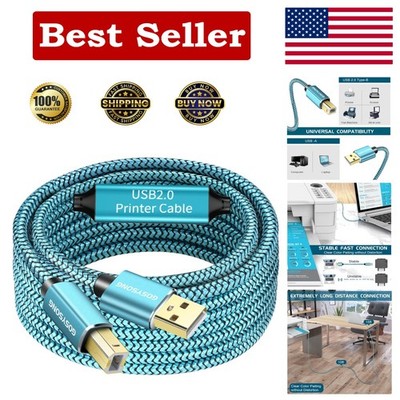 Active 40ft USB 2.0 A to B Cable - High-Speed Printer Cord in Elegant Blue