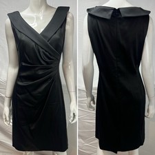 Tahari ASL Women’s 10 Black Satin Pleated Surplice Formal Sheath Dress