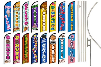 Donuts Whoopie Pie Ice Cream Dessert Food Windless Advertising Banner Pole Kits