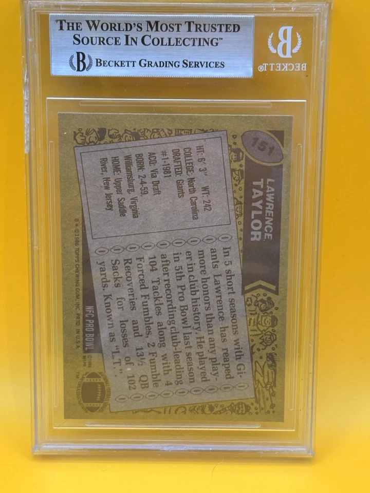 1986 TOPPS #151 LAWRENCE TAYLOR AP BGS 7.5 All Pro - Image 2 of 3