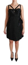 Dolce&Gabbana Women Black Dress Polyester Jacquard Sleeveless Mini Bodycon Wrap