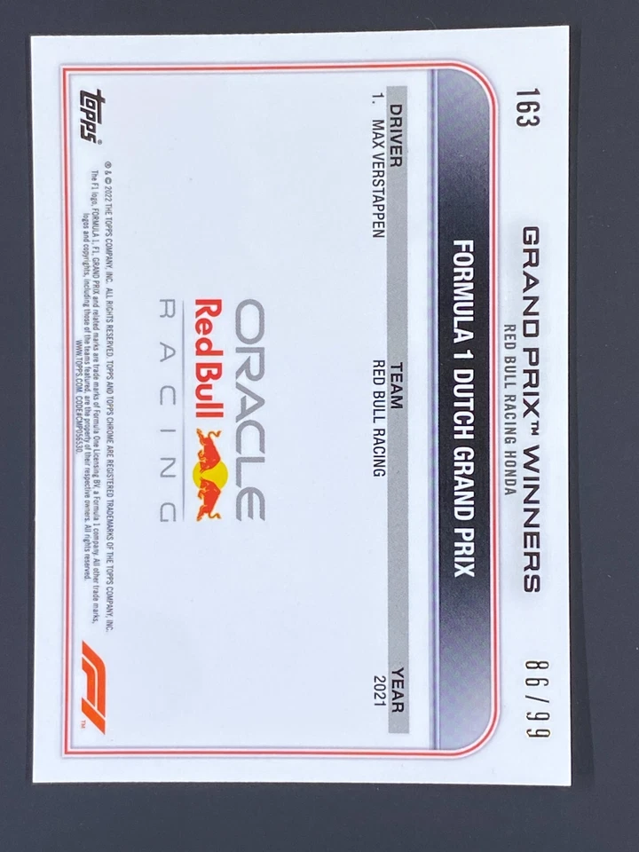 2022 Topps Chrome F1 Sapphire Max Verstappen #163 86/99 Red Bull - Image 2 of 2