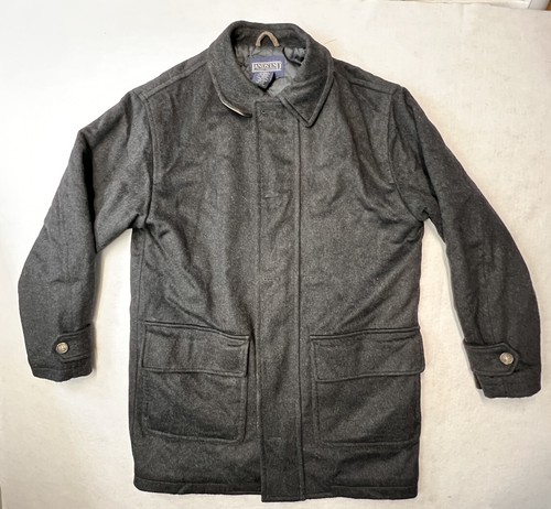 Land's End Wool Mens Long Coat Lined Gray Zipper And Button Up Pockets Med 38/40