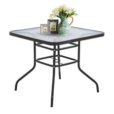 Outdoor Table Patio Table Dining Table w/ Tempered Glass Umbrella Hole for Lawn