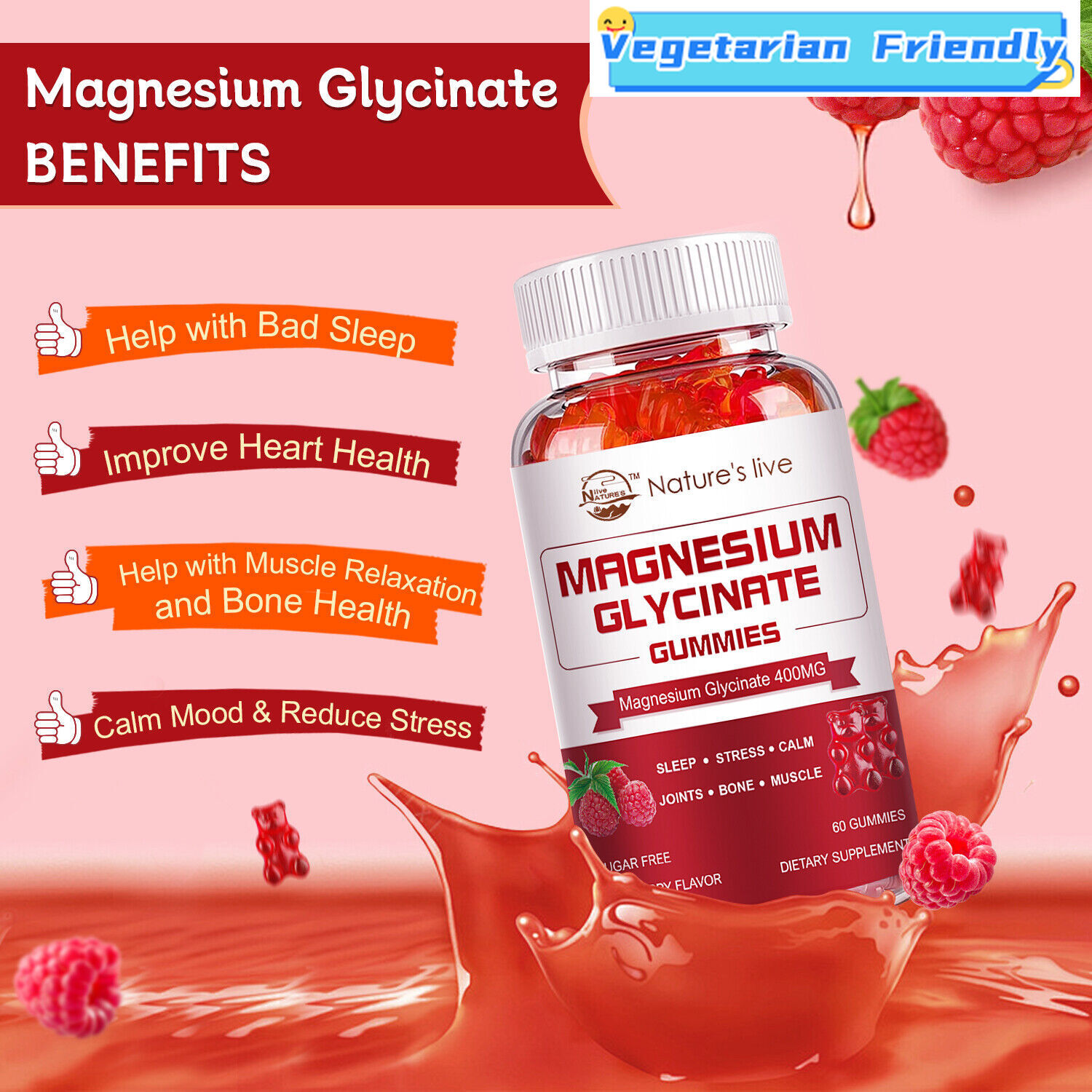 180 Magnesium Glycinate Gummies Sleep Stress Support Muscle Relaxation Gummy