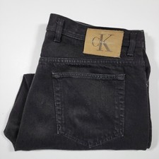 VTG Calvin Klein Men's Denim Black Jeans Leather Tab 38x28 Made in USA