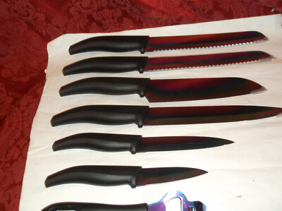 MASSO 7 Piece RAINBOW Knife Set - Chef Santoku Carving Bread Utility Paring +