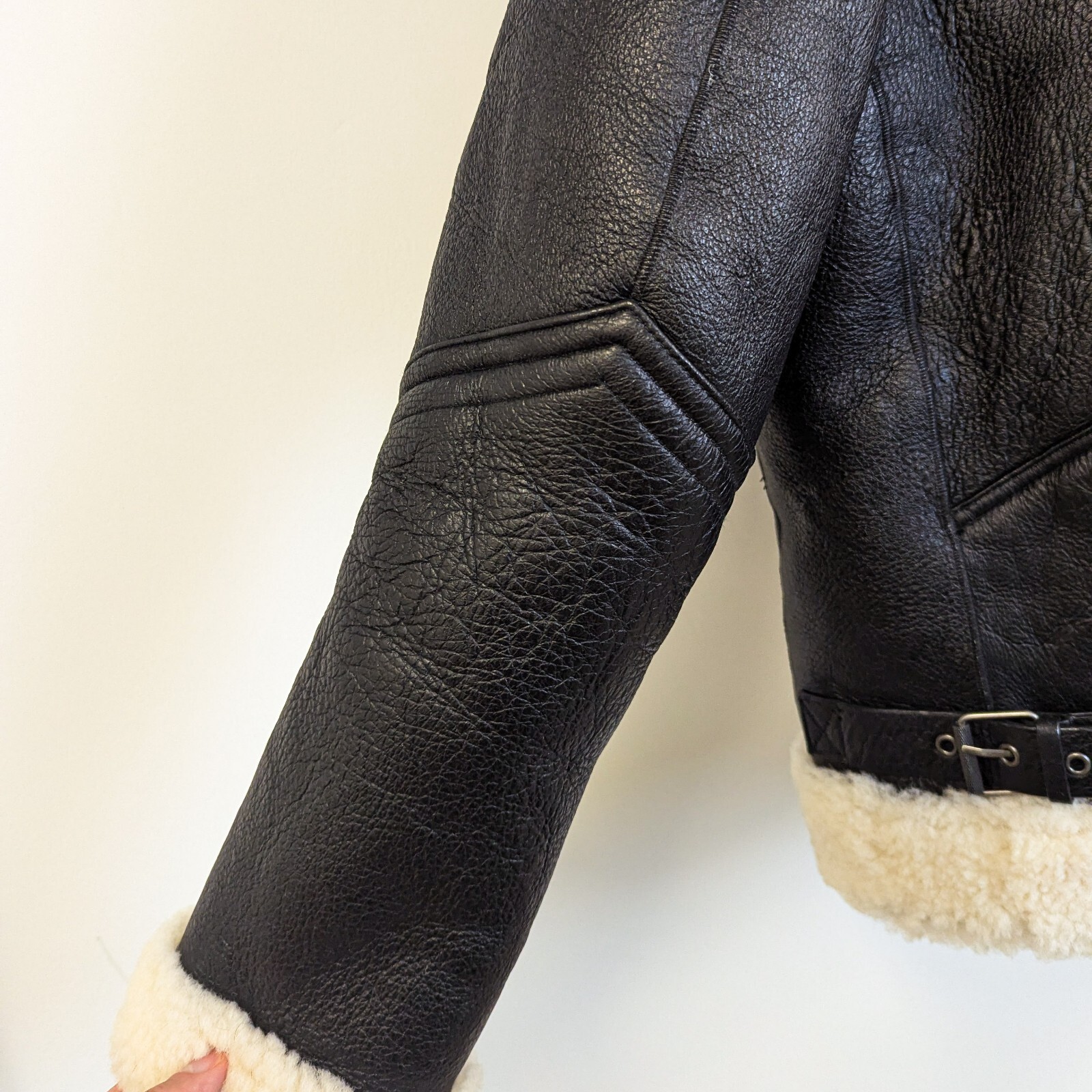 ZARA SRPLS 100percent Leather Shearling Jacket LARGE black aviator bomber edition L 42 image 8