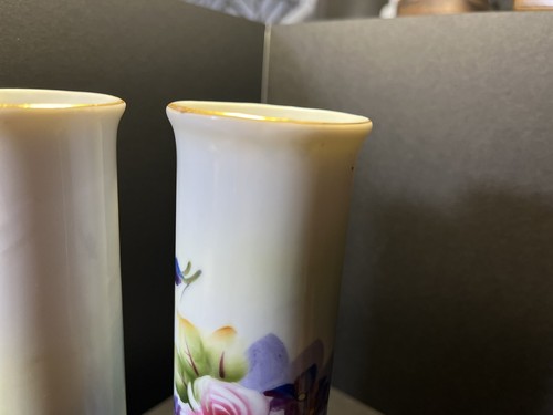 Vintage Lefton Bud Vase Hand Painted Roses and Violets 5203 Porcelain 7.25" - Picture 6 of 23