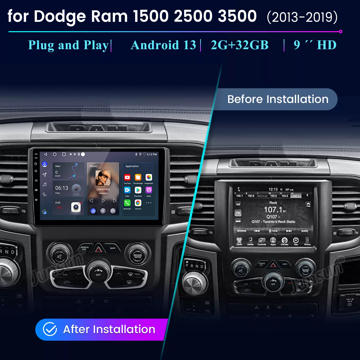 dodge estéreo gps navegação rds carro android 2013-2018 