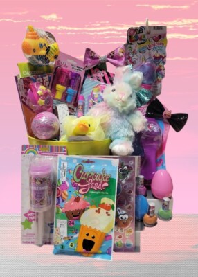 HUGE EASTER BASKET BUNDLE FOR GIRLS ~Toys Plush Coloring Eggs Surprises (50 pc)