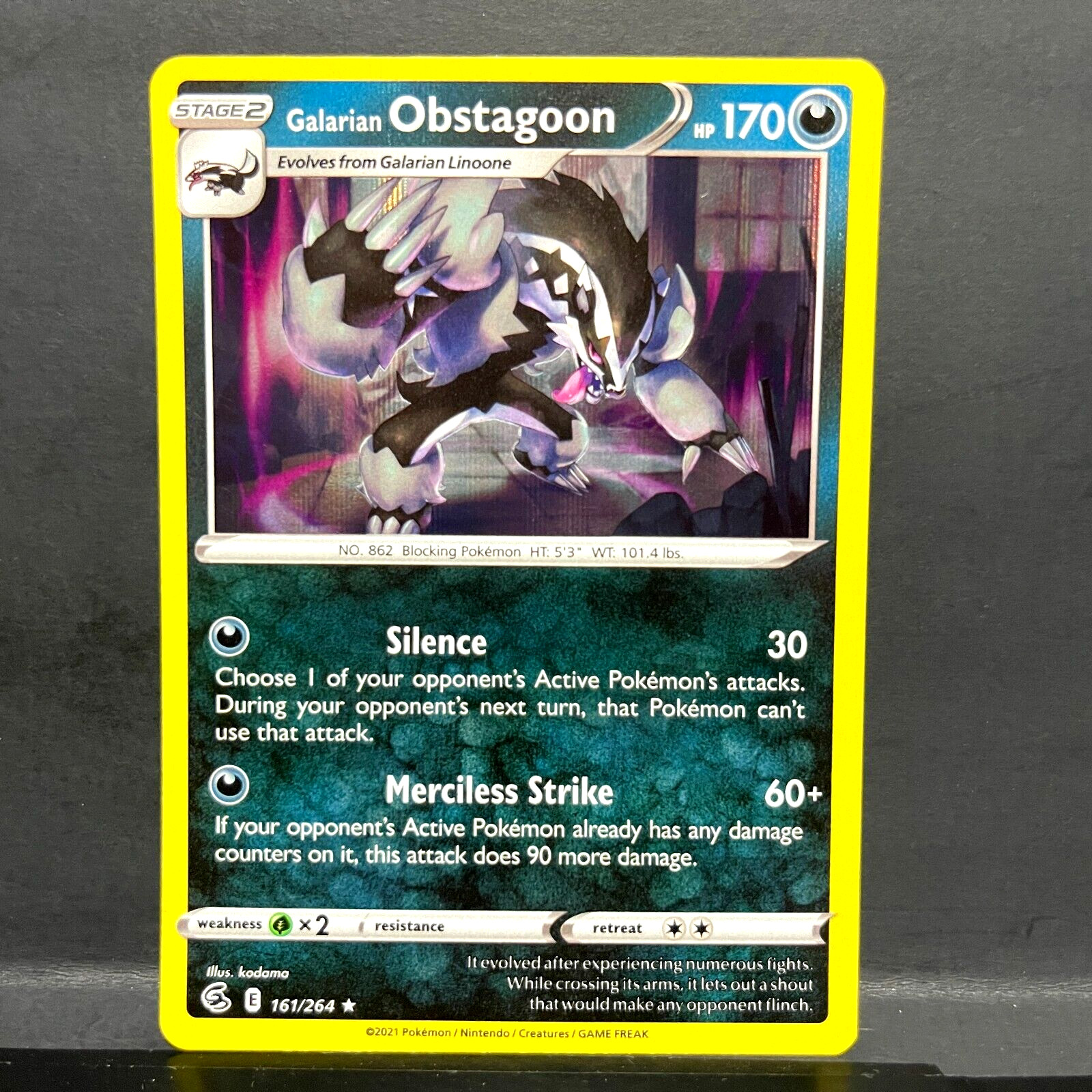 2021 POKEMON FUSION STRIKE GALARIAN OBSTAGOON 161/264 HOLO (RARE)
