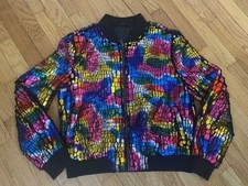 Women's 80's Style Disco Theme Party Jacket Poly Multicolored Rainbow Size L