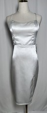 City Vibe Bodycon Dress Sheath 7 Spaghetti Lace Open Back Slit Satin White