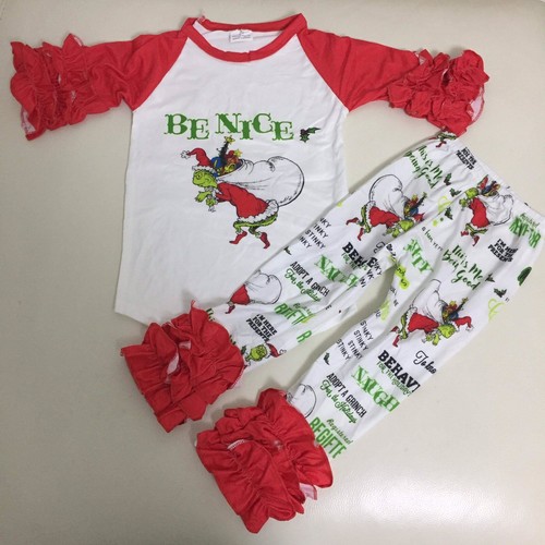 Grinch Christmas Cute Ruffle Pants Set 