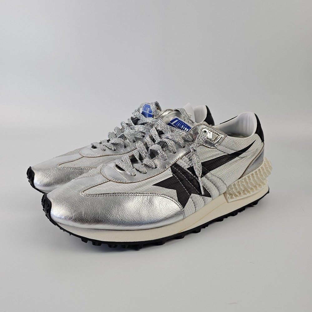 GOLDEN GOOSE Marathon Silver Ripstop Nylon And Black Star Sneakers New