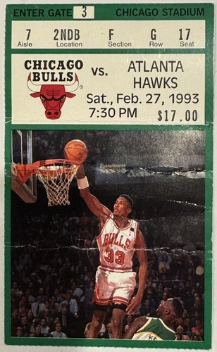 Chicago Bulls Vs Atlanta Hawks NBA Used Ticket Stub Michael Jordan, Feb 27, 1993