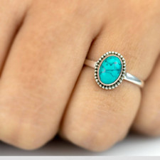 Blue Turquoise Gemstone 925 Sterling Silver Ring Handmade Gift For Her A-522