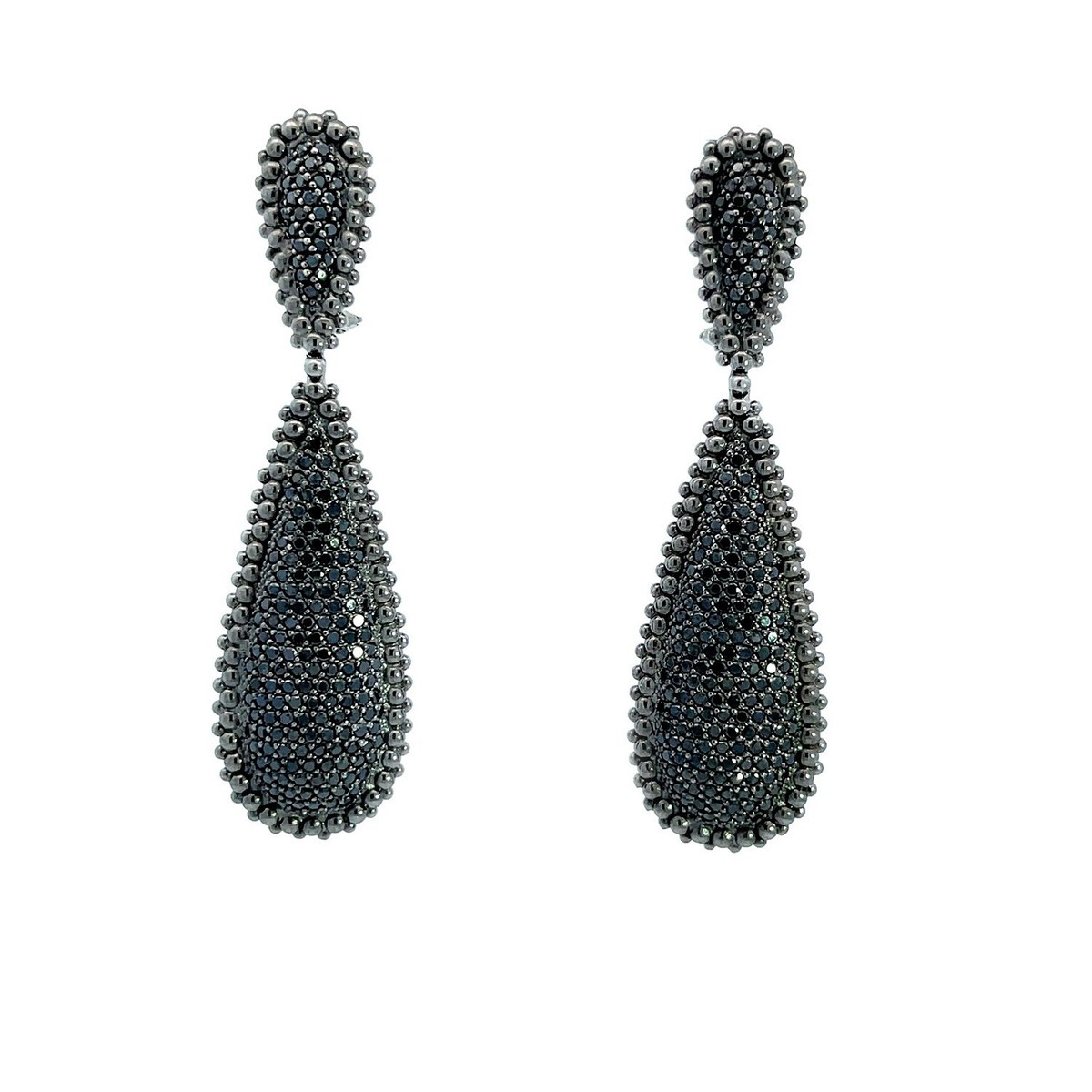 Carla Amorim Black Diamonds Rhodium 18k Gold Long Dangle Earrings