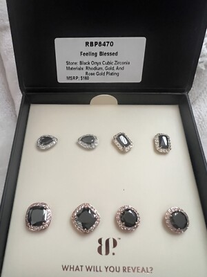 Bomb Party RBP8470 Feeling Blessed Simply Studs Black Onyx CZ Rhodium Gold Rose