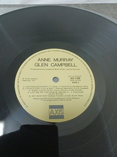 GLEN CAMPBELL & ANNE MURRAY *OZ 12" LP ' ANNE MURRAY / GLEN CAMPBELL ' 1972 VGC+ - Picture 4 of 4