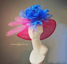 Kentucky Derby Hat Royal Ascot Style Blue Rose Hot Pink Fuchsia Melbourne Cup