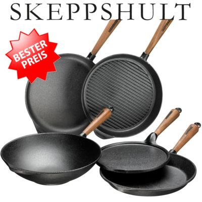 Skeppshult Gusseisenpfanne 28 Cm | Mit Walnuss-Holzgriff, Für Induktion & Alle Herdarten