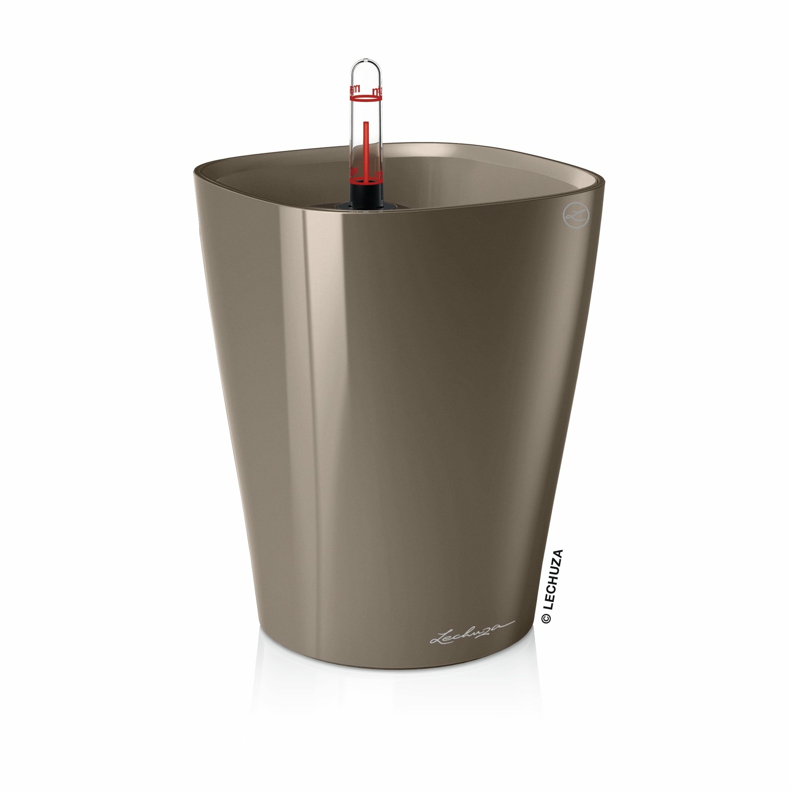 Lechuza Premium Deltini 14cm, Laccato Taupe Auto Watering scanalata (c6a)