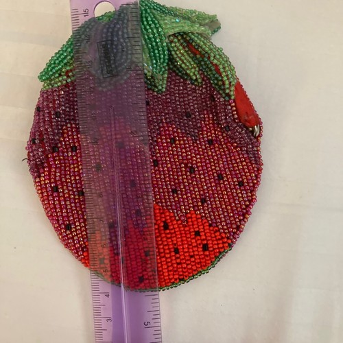 DeLill Strawberry Coin Purse Bag Vintage Japan Beaded Kiss Clasp Micro Bead - Picture 8 of 12