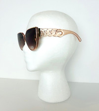 Sunglasses Womens Pink Clear Frame With Round Link Design Gold Trim Cat Eye NEW