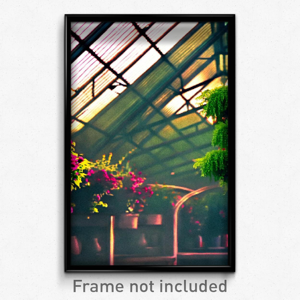 8-Bit Muted Greenhouse Pixel Art Poster - Psychedelic Trippy Gamer Print