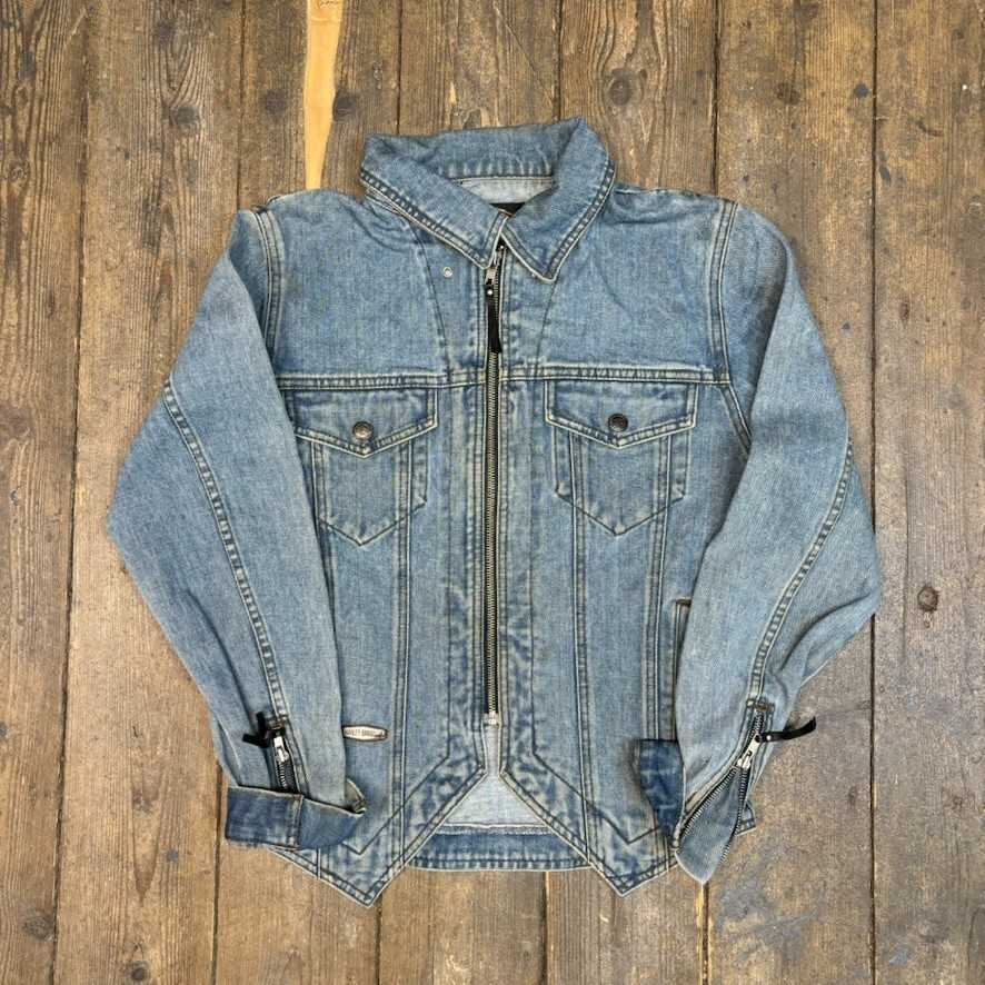 Harley Davidson Denim Jacket Womens Small Vintage Jean Bomber Coat, Blue image 2