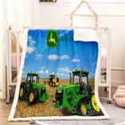 Two Green Tractors Are The Field 3D Warm Plush Fleece Blanket Picnic Sofa Couch