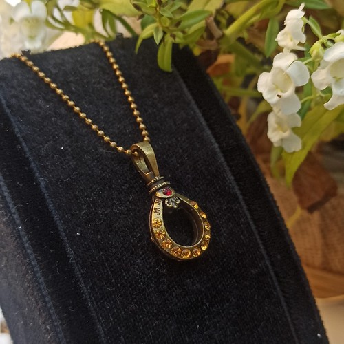 Michal Negrin Necklace Two Sided Teardrop and Yellow Red Swarovski Crystals Gift - Picture 5 of 12