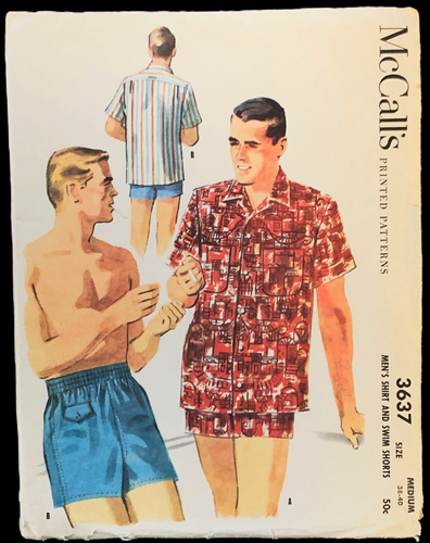McCall's Sew Pattern 1956 Men's Bermuda Swim Shorts, Panama Shirt M/38"-40" Comp