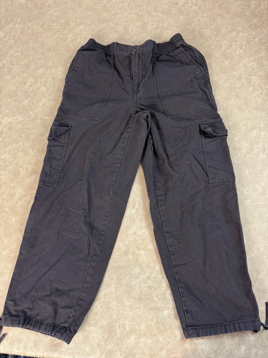 Madewell Womens High Rise Baggy Pull-On Black Garment-Dyed Cargo Jogger  Pants 26