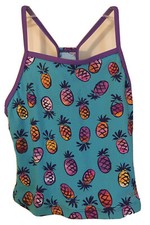 Speedo Girls Tankini Top Bathing Swim Suit Size 8 Purple Teal Pineapple Lined