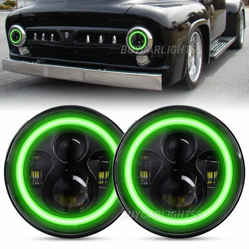 Pair 7Inch LED Headlights Green Halo For 19531977 Ford F100 F250 F