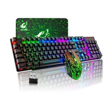Wieless Gaming Keyboard and Mouse Combo Rainbow Backlight Quiet Ergonomic Mec...