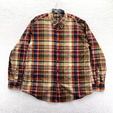 Arrow Dress Shirt Mens Large 15.5 Orange Plaid Button-Up Top Button-Down Collar